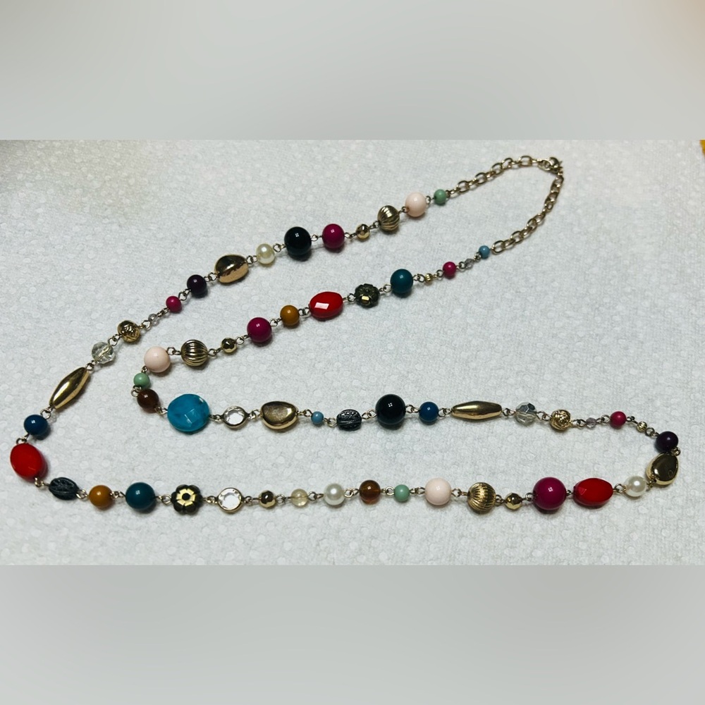 Vintage necklace, boho style, multi color beads, stones.  Excellent condition.
